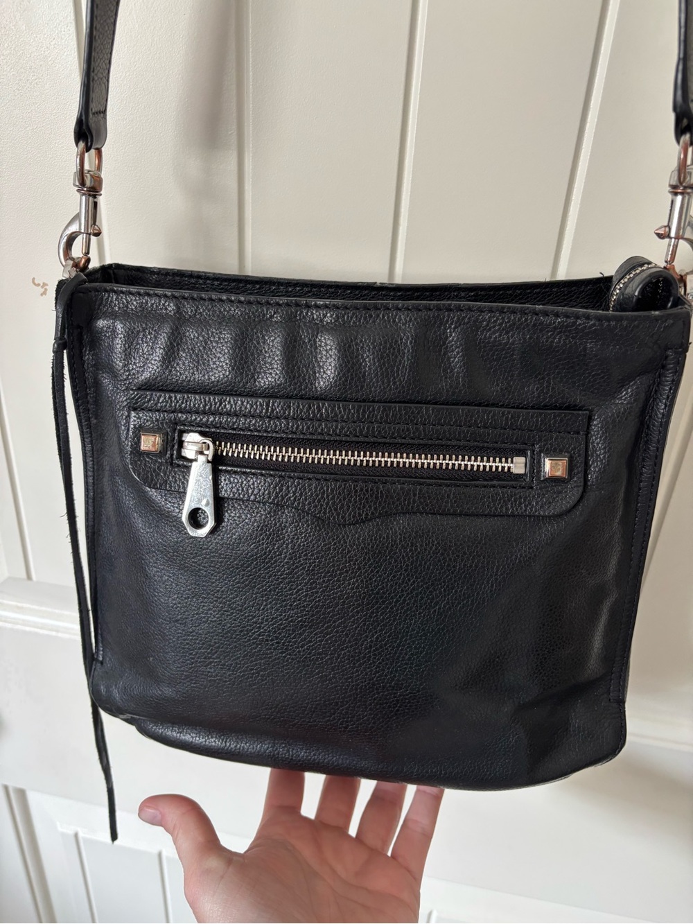 Rebecca Minkoff Regan Feed Bag Black Pebbled Leather Crossbody Purse